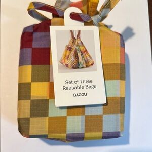 BAGGU Set of 3 Standard Reusable Bags NWT Checks on Check
